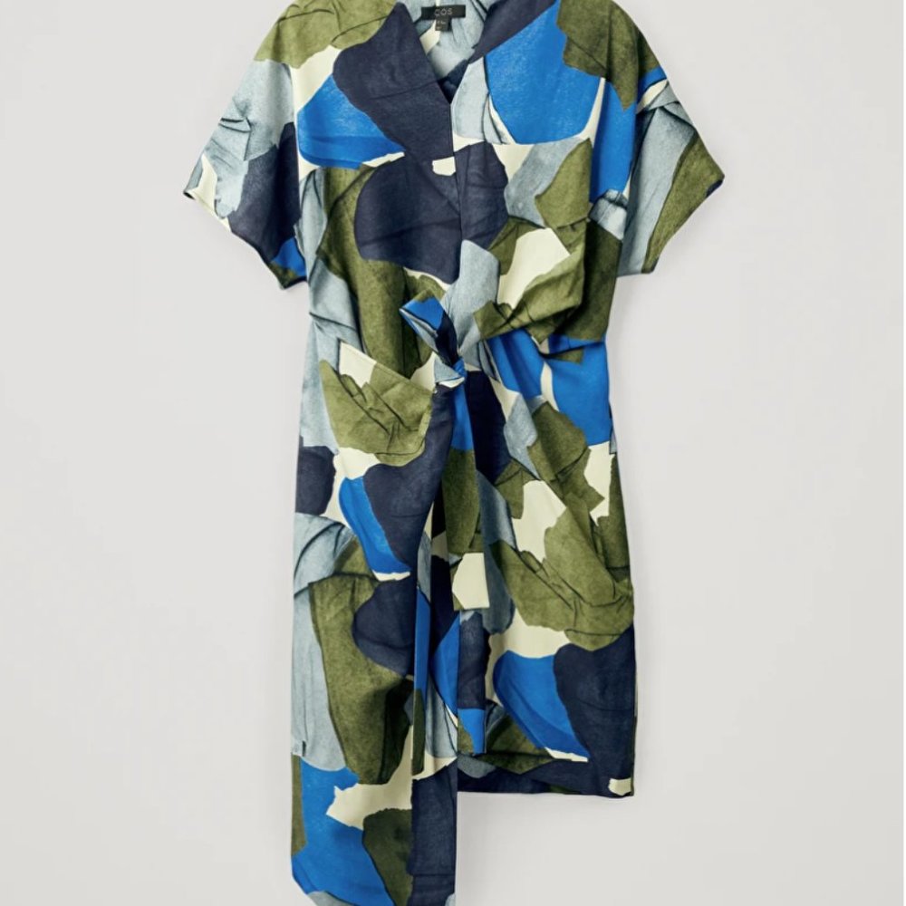 PRINTED LINEN-MIX DRESS